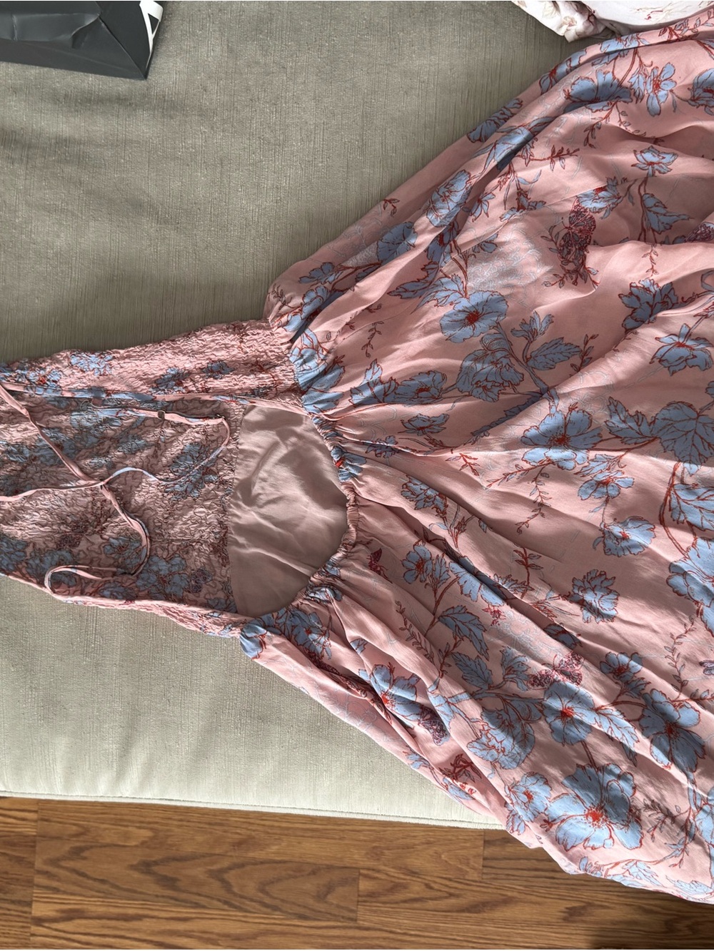 Kimchi Blue Pink Floral Mini Dress with Blue Bloom Print - Picture 2 of 3
